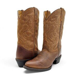 Laredo Maddie Women's Size 8.5 W Distressed Tan Embroidered R Toe Mid Calf Boots